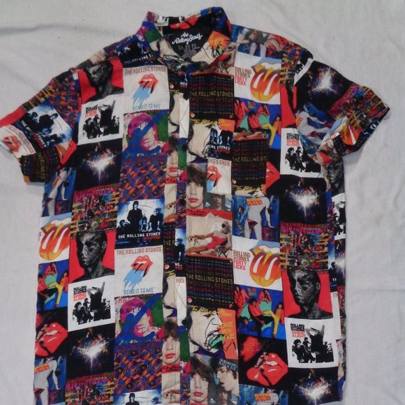The Rolling Stones All Over Print Album Covers Button Up Hawaiian Shirt XL Adult - Picture 1 of 2